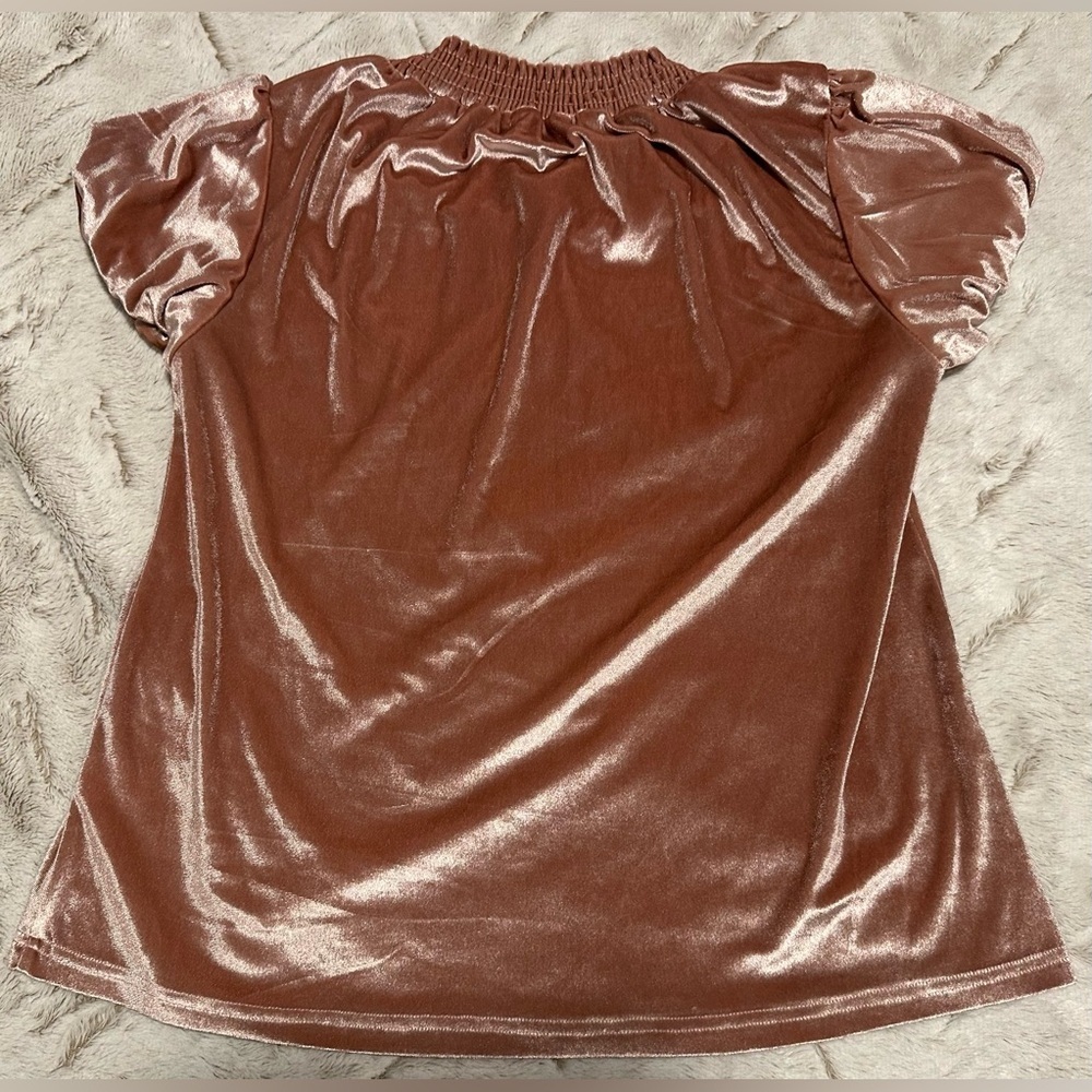 Piper & Scoot Women's Pink Velvet Puff Sleeve Blouse - Picture 8 of 8